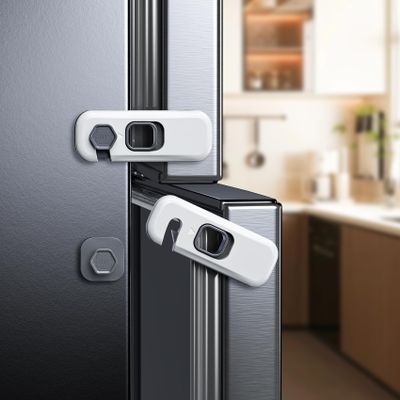 Blissleaf 2-Pack Fridge Locks, Child Proof Refrigerator/Freezer Door Lock, Child Safety Cabinet Lock with Adhesive Pads - Freezer Latch to Keep Door Closed for Latches,Drawer,Closets,Oven (Grey)