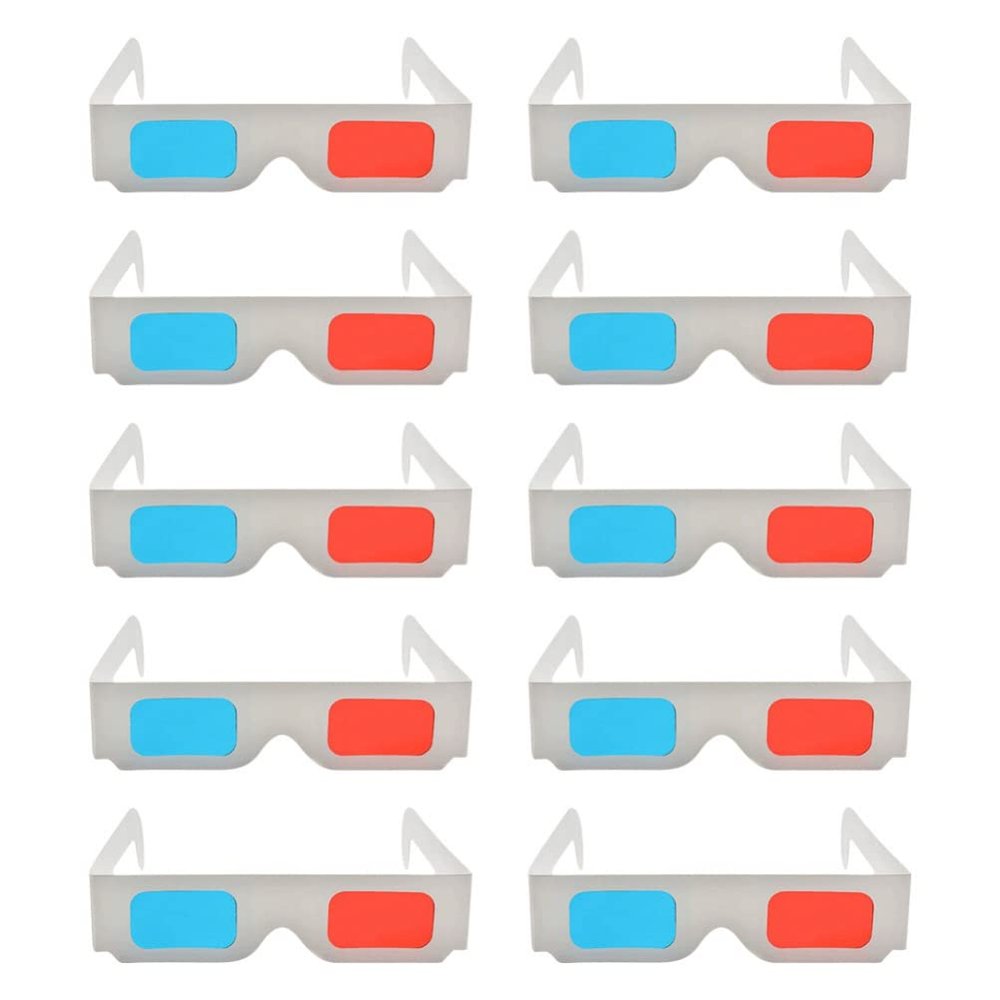 LALAFINA 50pcs Paper 3D Glasses Universal 3D Anaglyph Glasses for Movies, Folded in Protective Sleeve