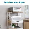 Modern Movable Record Player Stand, DVD CD Audio Rack Tower Holder, Stylish Audio-Video Media Stand for Home, Stereo Rack (W+Brown, 55x40x112cm/21.6x15.7x44in) view 4