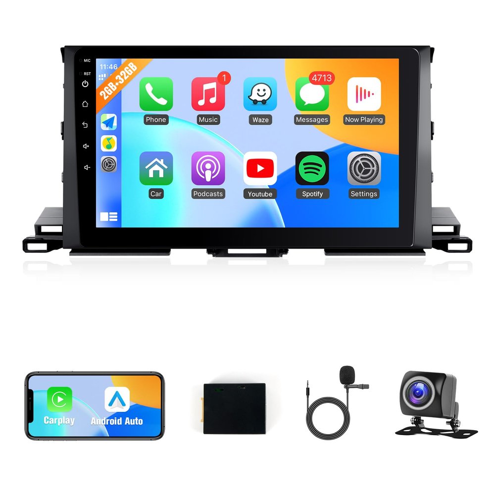 Naifay Android Car Stereo for Toyota Highlander 2014-2019, 2+32G 10.1inch IPS Touch Screen for Highlander Radio with Carplay Android Auto Bluetooth GPS WiFi SWC Camera + Can Bus