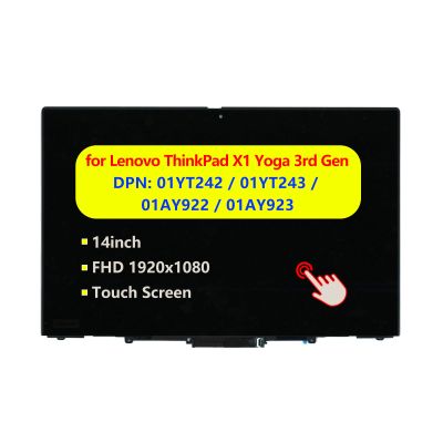 01YT242 01YT243 01AY922 01AY923 Replacement for Lenovo X1 Yoga 3Gen FHD Laptop Touchscreen Display LCD Touch Screen Module Digitizer Assembly with Bezel