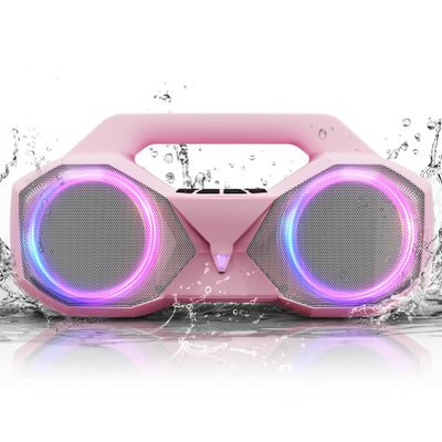 Bluetooth Speaker 80W(Peak)Loud with Bass, 20H Playtime, IPX7 Waterproof, RGB Lights, TWS, Large Portable Wireless Speakers for Outdoor, Home, Party, Pool, Beach, Tailgating, Gym, Work, Gifts (Pink)