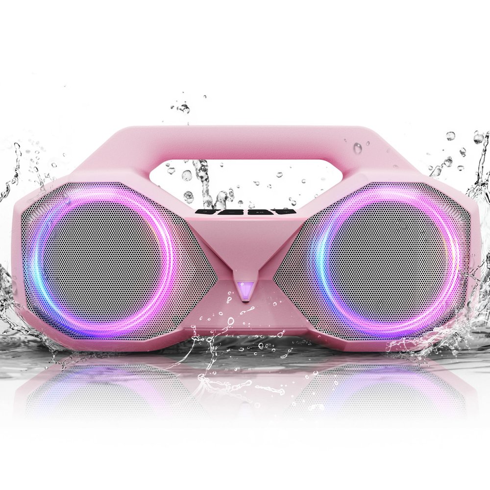 Bluetooth Speaker 80W(Peak)Loud with Bass, 20H Playtime, IPX7 Waterproof, RGB Lights, TWS, Large Portable Wireless Speakers for Outdoor, Home, Party, Pool, Beach, Tailgating, Gym, Work, Gifts (Pink)