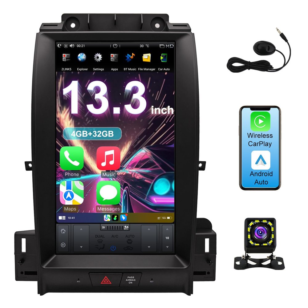 for Ford Taurus Radio Upgrade 2012 2013 2014 2015 2016,13.3 inch Touch Screen Navigation Stereo with Bluetooth WiFi FM/AM Wireless Carplay Android Auto Mirror Link SWC Backup Camera 4+32G