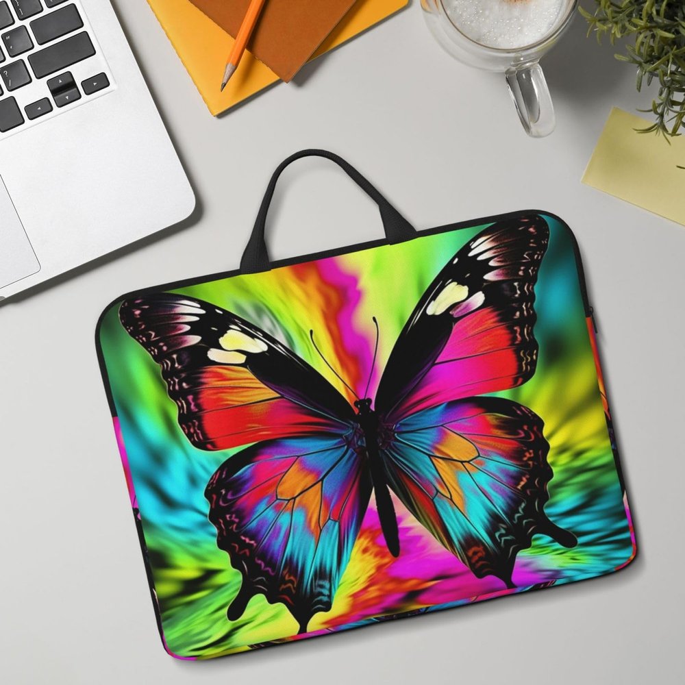 14in Laptop Sleeve Bag, Lightweight Waterproof Laptop Bag Shockproof Soft Carrying Case Colorful Butterfly Tablet Travel Cover with Handle for 13-14 Inch Notebook