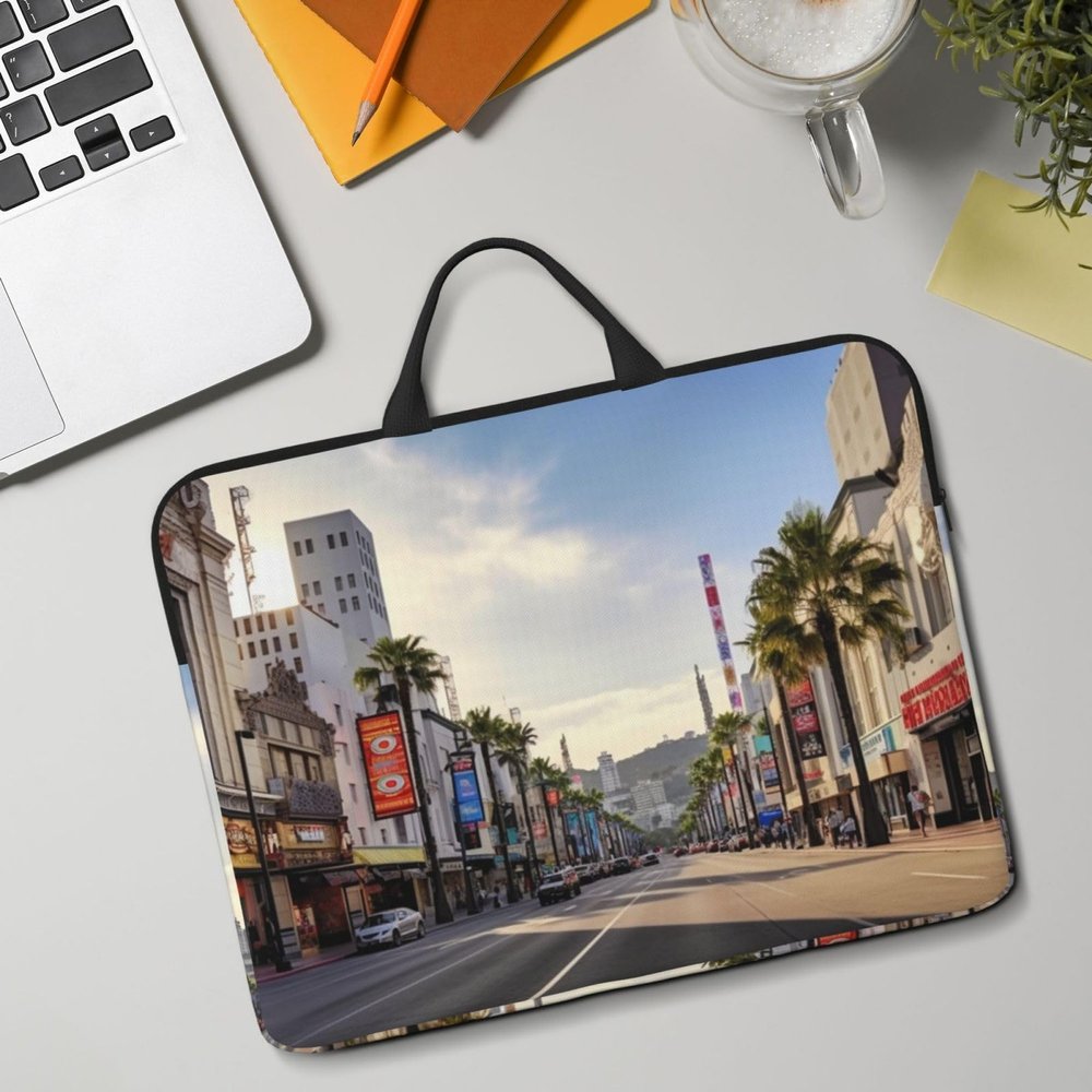 14in Laptop Sleeve Bag, Lightweight Waterproof Laptop Bag Shockproof Soft Carrying Case Hollywood Boulevard Tablet Travel Cover with Handle for 13-14 Inch Notebook