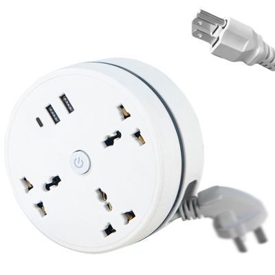 Universal Power Strip, 5.9/9.2ft Right Wrapped Around Extension Cord, 2500W Retractable Power Strip, with USB, PD  3 Socket Ports for Travel  Wall Mounting with Storage Bag  Hook Up (US, 5.9ft)