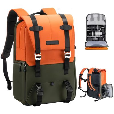 Camera Backpack Travel Photography Bags Large Capacity Camera Case With Tripod Side Rain Cover(Orange)