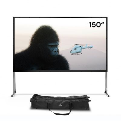 AWOL VISION Folding Outdoor Projector Screen with Stand (150 inches), Portable 16:9 4K HD Rear Front Movie Screen with Carry Bag for Theater Backyard Movie Night,Cinema School