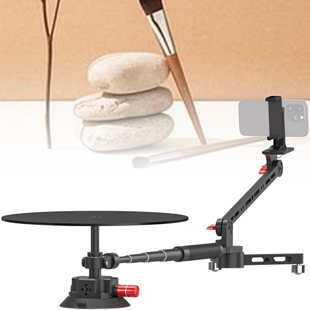 360 Spinning Camera Rig, 360 Degree Spinner with 43.3in Extension Poles, Professional Small Photography Turntable Rotating Camera Slider, Rotating Platform Shooting Suction Cup Base