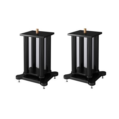 HJZALMI Dual Speaker Stands Pair,Shock Absorber Audio Bracket,Bookshelf Speaker Stand,Overall Steel and Wood Structure, Ideal Choice for Home Audio-Visual Systems(Black-B,35x40x95cm)