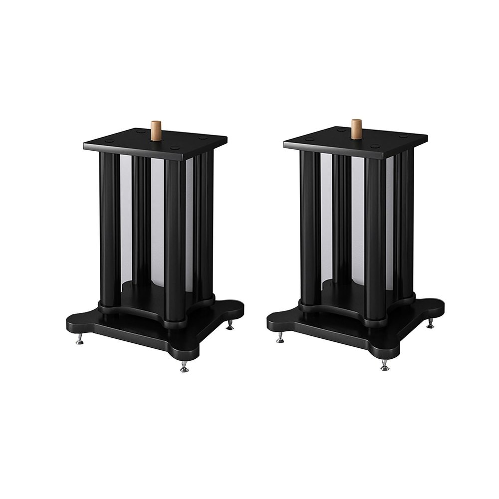 HJZALMI Dual Speaker Stands Pair,Shock Absorber Audio Bracket,Bookshelf Speaker Stand,Overall Steel and Wood Structure, Ideal Choice for Home Audio-Visual Systems(Black-B,35x40x95cm)
