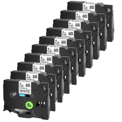 10PK AZE-FX221 9mm Flexible Laminat Label Tape Works with TZe-FX221 Black On White for PT-1100 Label Refurbish Refurbish Refurbish Refurbish Printer Compatible Label Maker