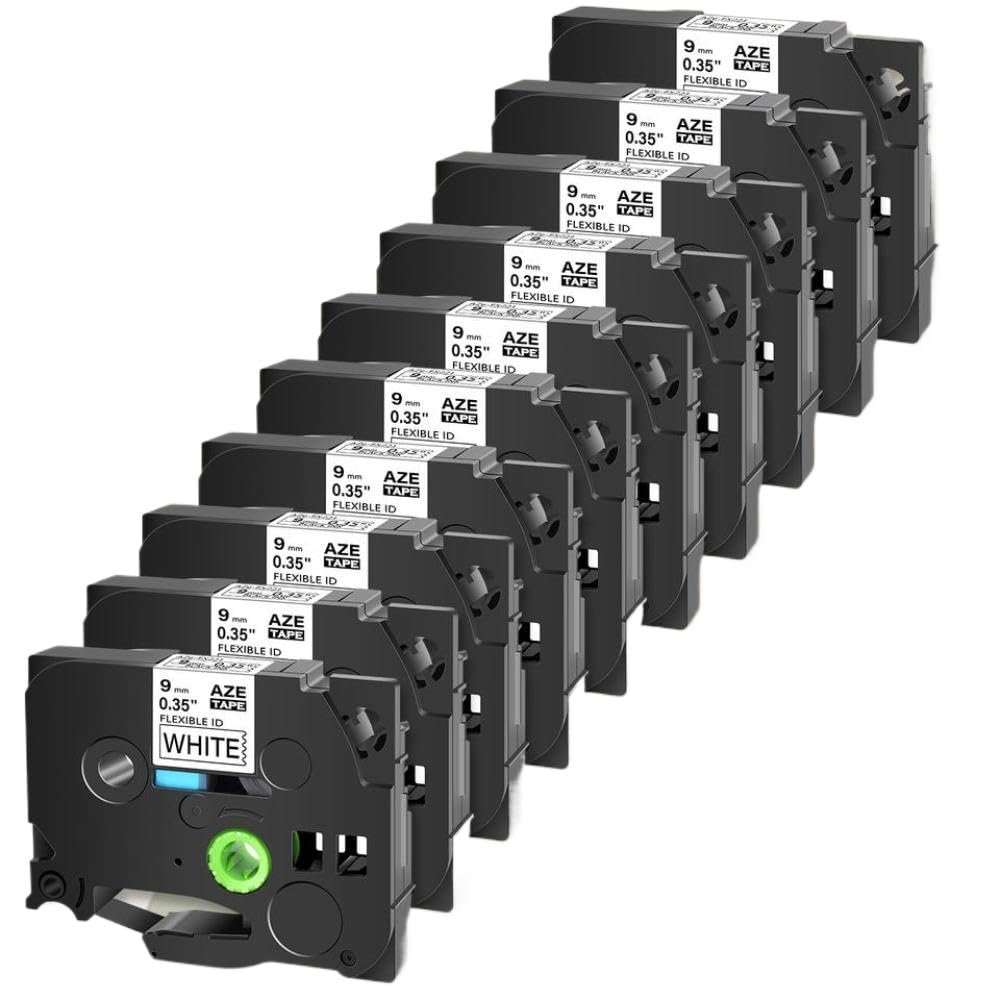 10PK AZE-FX221 9mm Flexible Laminat Label Tape Works with TZe-FX221 Black On White for PT-1100 Label Refurbish Refurbish Refurbish Refurbish Printer Compatible Label Maker