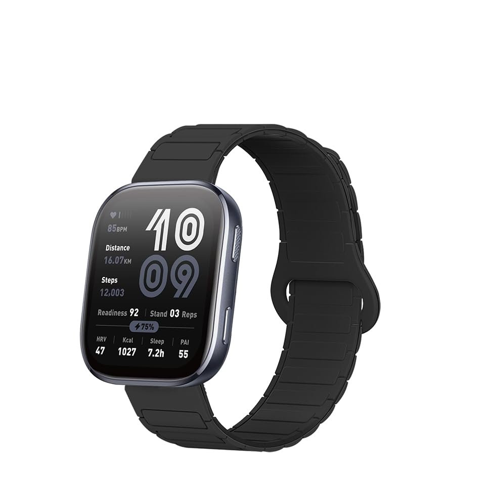 KONXISA Watch Band For Amazfit Bip 6 Watch, Quick Release Soft Silicone Replacement Watch Strap,Magnetic Wrist Strap, Wristband for Smartwatch, Black