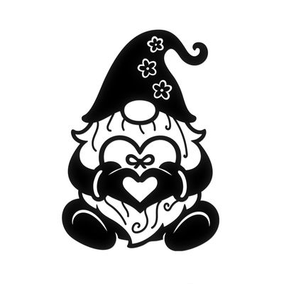 (2 Pcs Black 4.8'' x 6.8'') - No Background - Waterproof of gnome and Heart Sticker Decal for Laptops, Water Bottles, Cars, Trucks, Wall Ideal Gift - 925VER1K15172BL