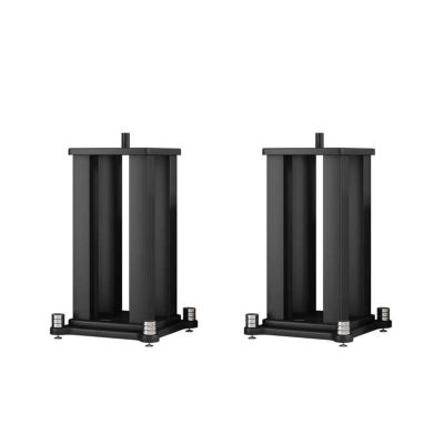HJZALMI Universal Floor Speaker Stands, A Pair of Black Square Tub-e Column Speaker Stands,for Surround Sound, Satellite & Studio & Bookshelf Speakers,10,12,15in(Black-B,48X53X60cm)