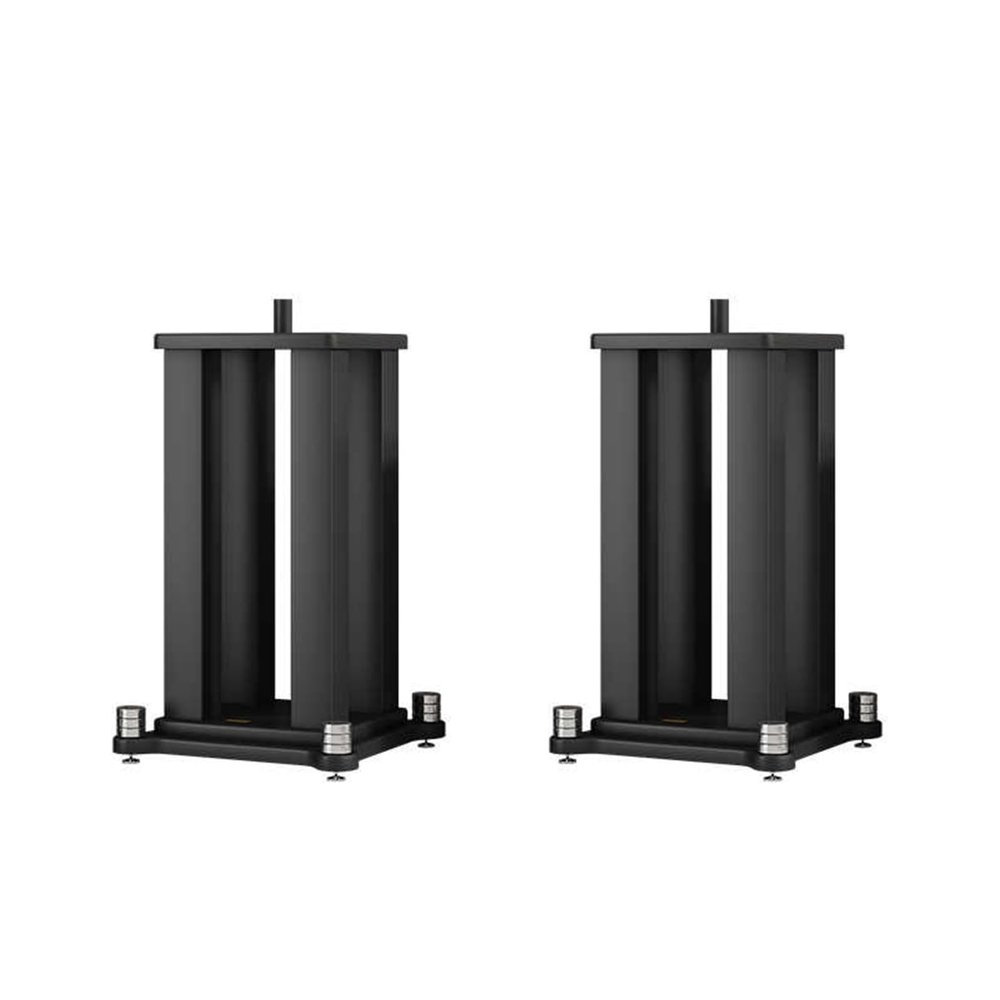HJZALMI Universal Floor Speaker Stands, A Pair of Black Square Tub-e Column Speaker Stands,for Surround Sound, Satellite & Studio & Bookshelf Speakers,10,12,15in(Black-B,48X53X60cm)