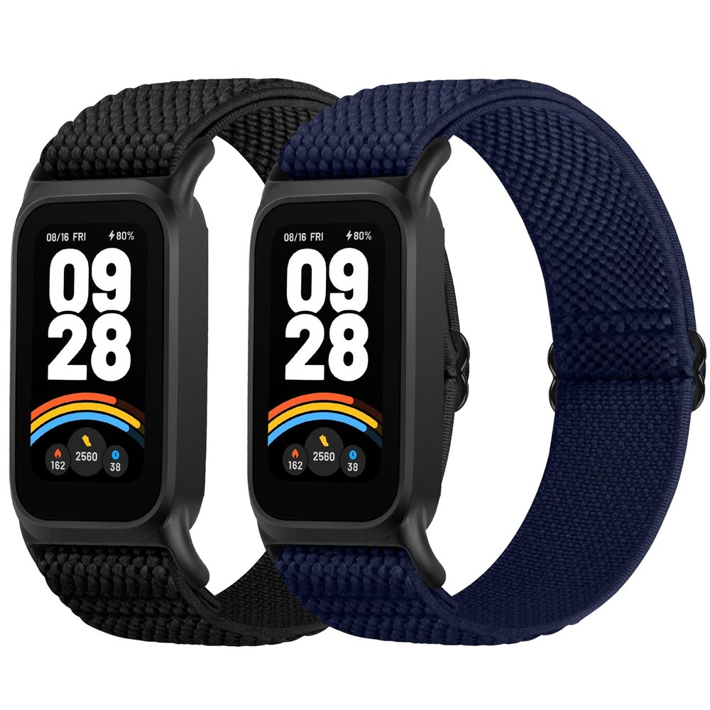 2 Pack Elastic Bands Compatible with Xiaomi Smart Band 9 Active Women Men, Soft Nylon Replacement Sport Wriststrap for Redmi Band 3