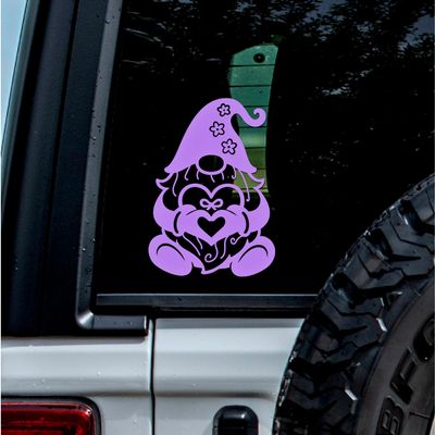 (2 Pcs Lavender Purple 4.8'' x 6.8'') - No Background - Waterproof of gnome and Heart Sticker Decal for Laptops, Water Bottles, Cars, Trucks, Wall Ideal Gift - 925VER1K15172LA