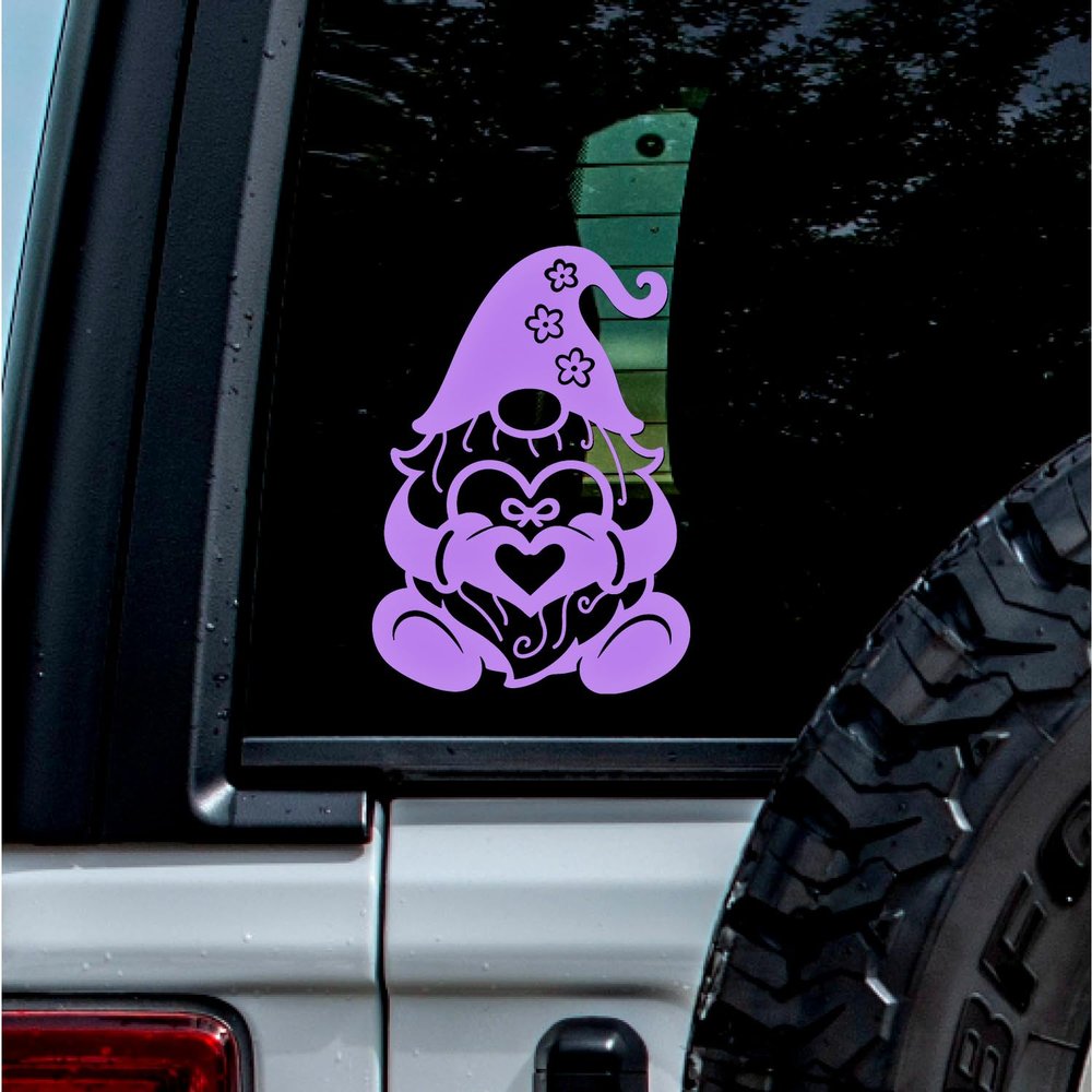 (2 Pcs Lavender Purple 4.8'' x 6.8'') - No Background - Waterproof of gnome and Heart Sticker Decal for Laptops, Water Bottles, Cars, Trucks, Wall Ideal Gift - 925VER1K15172LA