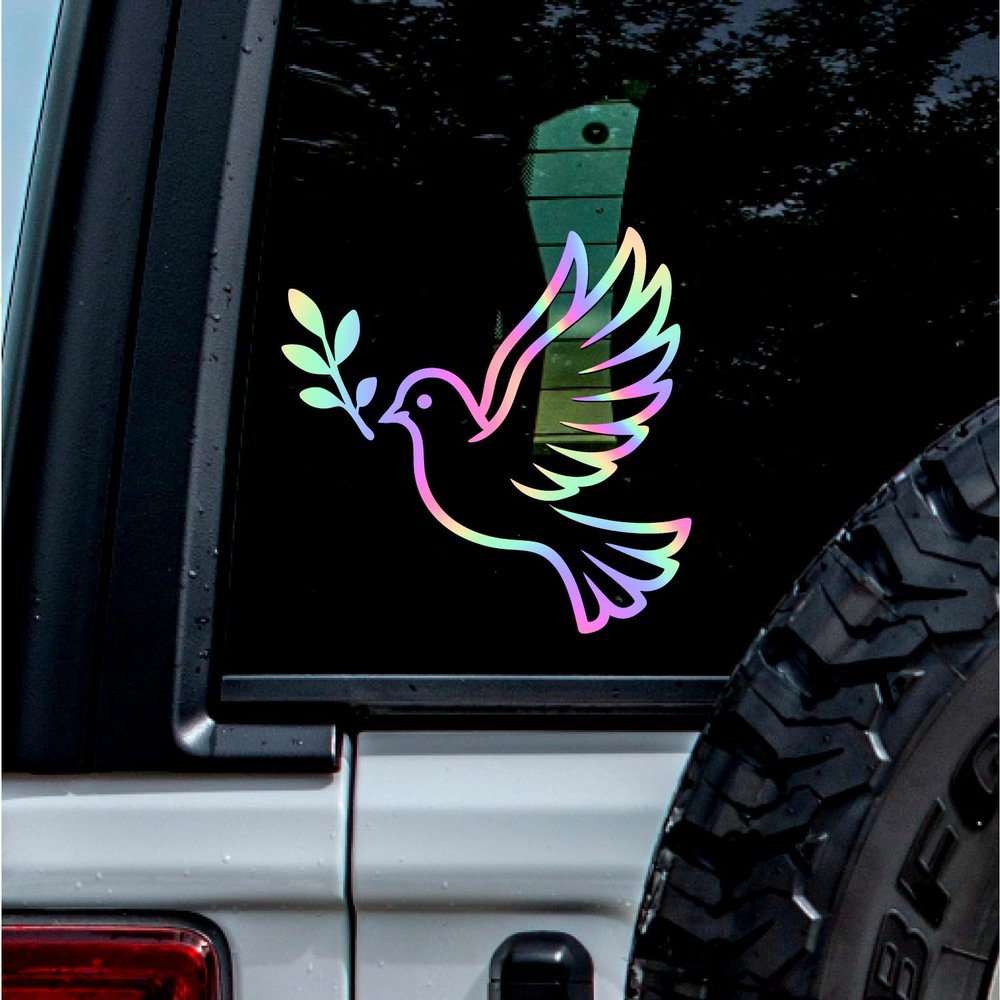 (2 Pcs Hologram 8.1'' x 8.0'') - No Background - Waterproof of Christian Symbol Dove Peace Sticker Decal for Laptops, Water Bottles, Cars, Trucks, Wall Ideal Gift - 925VER1K15015HO