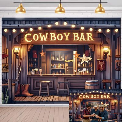 10X10ft Western Party Backdrop Rustic Cowboy Bar Backdrop, Wild West Vintage Bar Photography Background Rustic Saloon Party Decor, Western Theme Cowboy Birthday Banner Photo Studio Props
