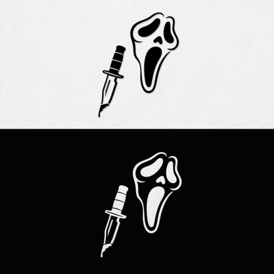 (2 Pcs 1 Black, 1 White 4.8'' x 6.2'') - No Background - Waterproof of Scream Ghost Face Sticker Decal for Laptops, Water Bottles, Cars, Trucks, Wall Ideal Gift - 925VER1K15022BW