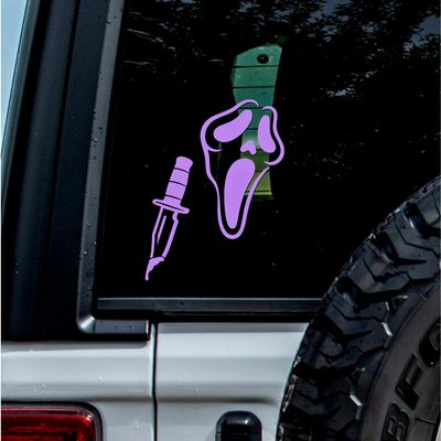 (2 Pcs Lavender Purple 3.8'' x 4.9'') - No Background - Waterproof of Scream Ghost Face Sticker Decal for Laptops, Water Bottles, Cars, Trucks, Wall Ideal Gift - 925VER1K15021LA