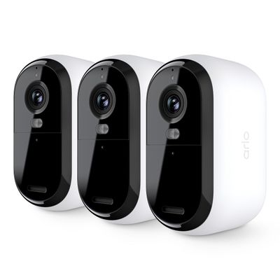 Arlo Essential 2K Security Cam (2nd Gen) Wireless, Indoor/Outdoor, 3-Cam Set, Color Night Vision, 2-Way Audio, Motion Alerts, Spotlight White (Renewed)