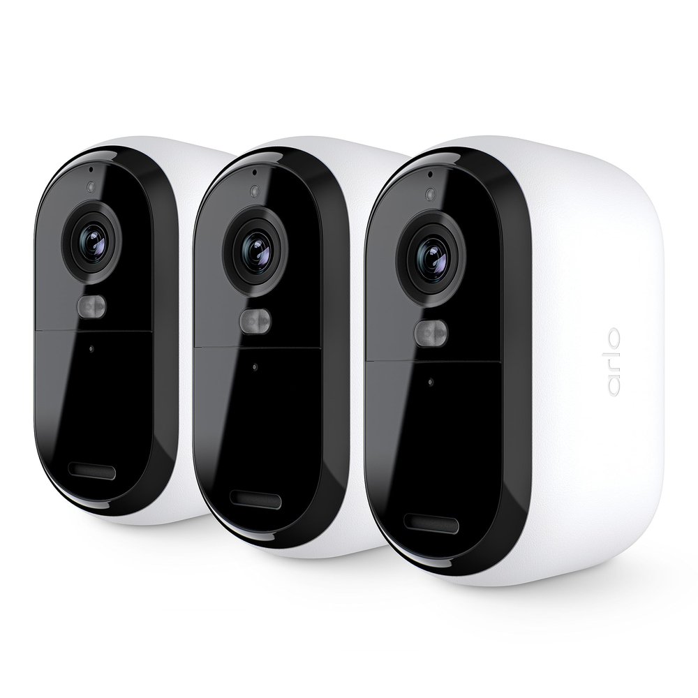 Arlo Essential 2K Security Cam (2nd Gen) Wireless, Indoor/Outdoor, 3-Cam Set, Color Night Vision, 2-Way Audio, Motion Alerts, Spotlight White (Renewed)