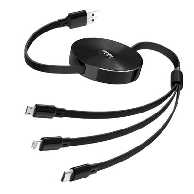 100W Retractable Multi Charging Cable, 3 in 1 Charging Cord with USB-C/Lightning/Micro USB Retractable Charger, PD 5A Fast Charging Cable for Multiple Devices iPhone iPad Galaxy Tablet Mac (3.6ft)