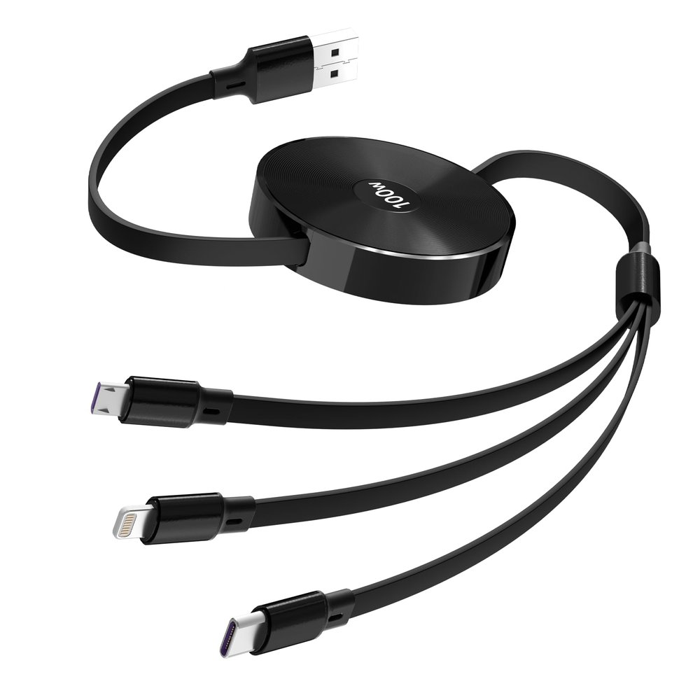100W Retractable Multi Charging Cable, 3 in 1 Charging Cord with USB-C/Lightning/Micro USB Retractable Charger, PD 5A Fast Charging Cable for Multiple Devices iPhone iPad Galaxy Tablet Mac (3.6ft)