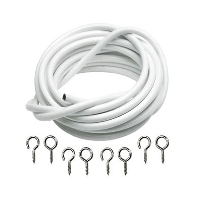 3m White Expanding Wire Cord Cable w/ 4 Hooks & 4 Eyes for Light Weight Curtain b