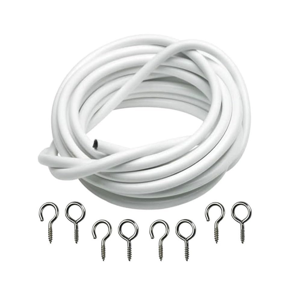 3m White Expanding Wire Cord Cable w/ 4 Hooks & 4 Eyes for Light Weight Curtain b