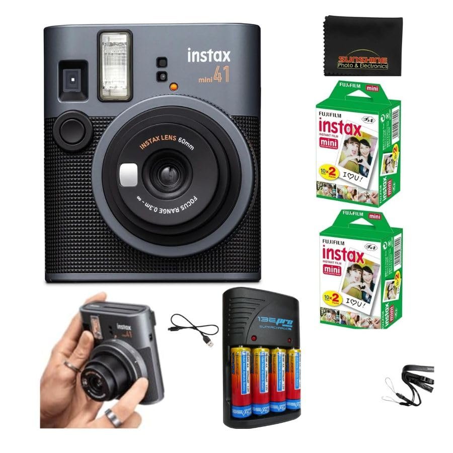 Fujifilm Instax Mini 41 Instant Film Camera with Sunshine Photo Bundle.., (Camera + 2 Twin Pack)