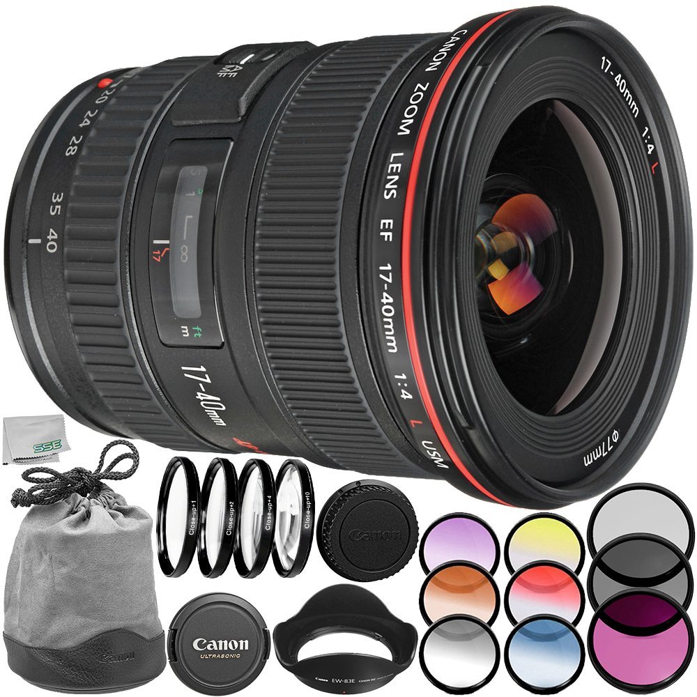 Canon EF 17-40mm f/4L USM Lens - 9PC Accessory Bundle. Includes 3PC Filter Kit (UV-CPL-FLD) + 4PC Macro Filter Set (+1,+2,+4,+10) + More (Renewed)