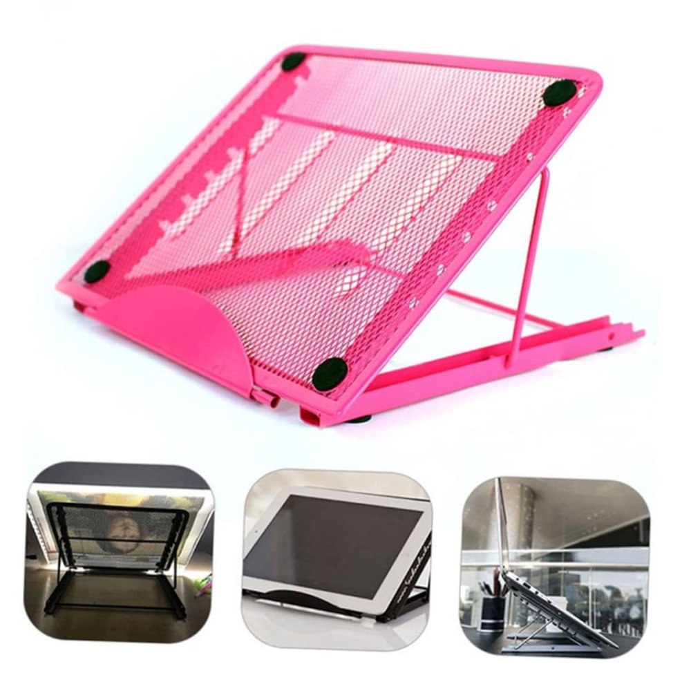 OKUMEYR Folding Laptop Stand Portable Cooling Base for Desktop Use Lightweight Pink Notebook Bracket Support Ergonomic Height and Angle