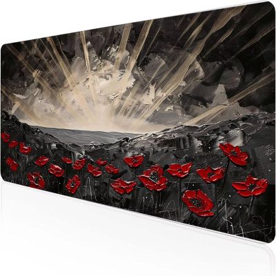 Mouse Pad Poppy Gaming Mouse Pad 31.5 in x 11.8 in, Computer Desk Mat Red Keyboard Mat with Stitched Edges Waterproof Anti-Slip Rubber Base Smooth Surface for Home Office Accessories, Gifts 5-1