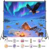 9X6ft Fabric Northern Lights Arctic Adventure Backdrop Polar Animals Wilderness Aurora Snow Campfire Camping for Photography Party Background Decorations Photo Props view 2