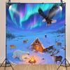 9X6ft Fabric Northern Lights Arctic Adventure Backdrop Polar Animals Wilderness Aurora Snow Campfire Camping for Photography Party Background Decorations Photo Props view 3