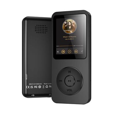 64GB MP3 Player with Bluetooth 5.3, 1.8 inch Screen Portable Music Player with Speaker, FM Radio, Voice Recorder, Physical Buttons Supports Expanded Up to 128GB(Black)