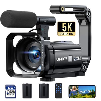 5K Camcorder Video Camera 56MP 16X Dual Lens Vlogging Camera for YouTube with WiFi & Night Vision, 3" 270 Touch Screen Cam corder - Includes 64GB SD Card, 2 Batteries, Tripod, Mic, Remote, Lens Hood