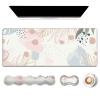FXIANGWL 4 in 1 Large Gaming Mousepad, Coaster, Memory Foam Ergonomic Keyboard Mouse Wrist Rest, Non-Slip Rubber Base Stitched Edges Office Desk Mat Floral Print Pastel Pink Blue for Computer view 1