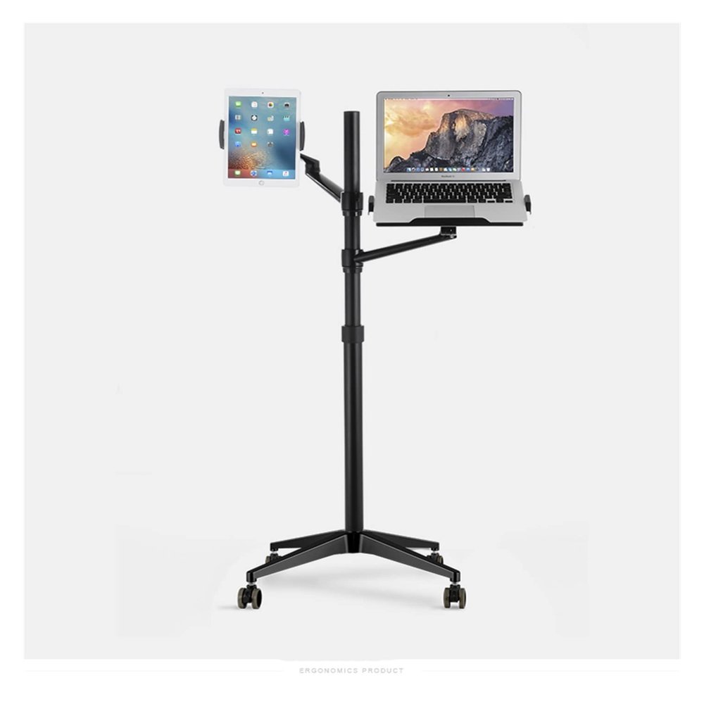 ADBWEKKF UP-9L Multifunction Computer Floor Stand for Laptop/Tablet/Phone Holder Height/Angle Adjustable with Wheel Aluminum(Black)