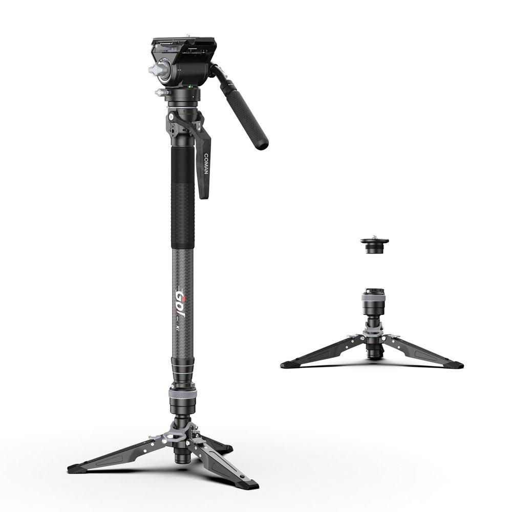 COMAN M1V5 Camera Monopod, One-Click Lifting Monopod with Feet, 67'' Lightweight monopod with V5 Fluid Head Quick Release Plate for Camera, DSLR, Camcorder (M1V5)