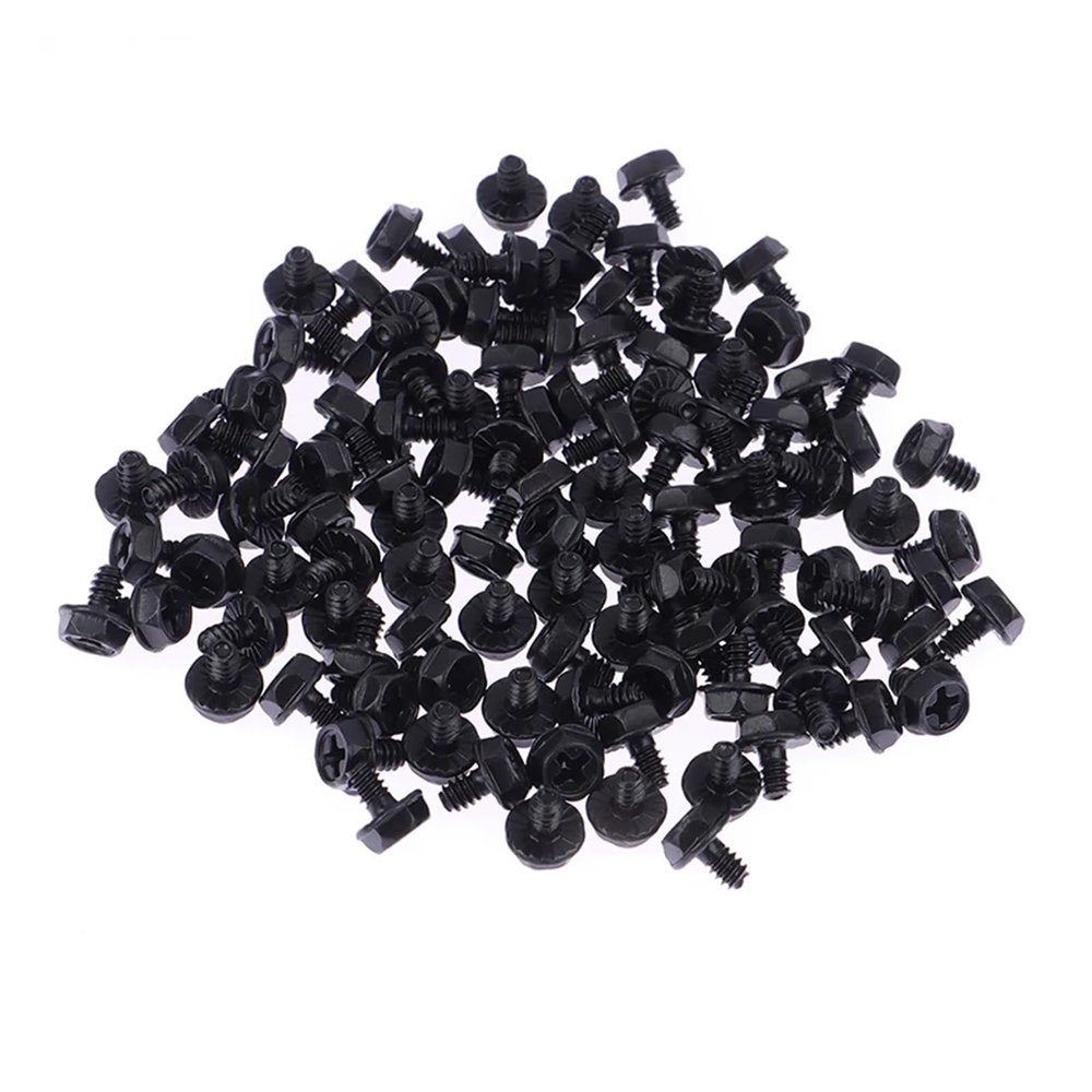 100pcs Toothed Hex 6/32 Computer PC Case Hard Drive Motherboard Mounting Screws for Motherboard PC Case CD-ROM Hard Disk(Black)