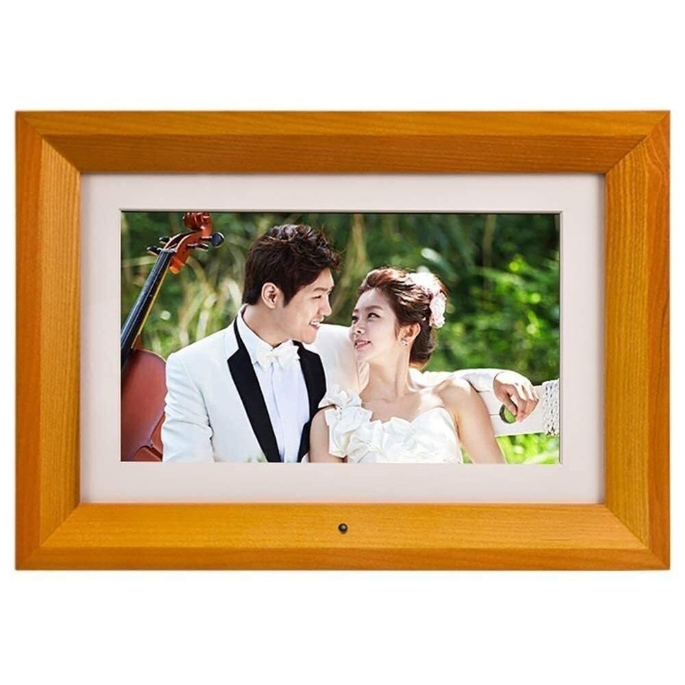 10.1-Inch Digital Photo Frame HD 1080x800 LCD Display, Wooden Frame, 8GB Memory, Video Music Playback, Remote