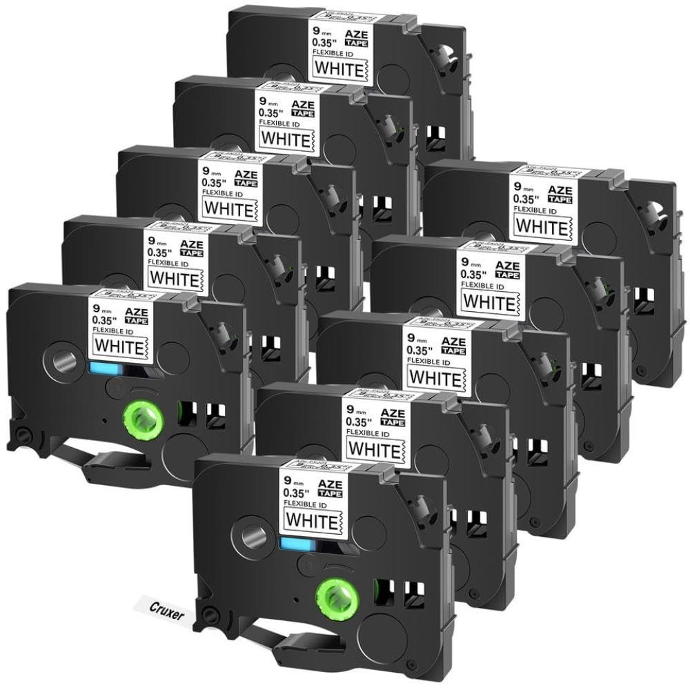 10PK AZE-FX221 9mm Flexible Laminat Label Tape Works with PT-1100 Label Printer Compatible for TZe-FX221 Black On White