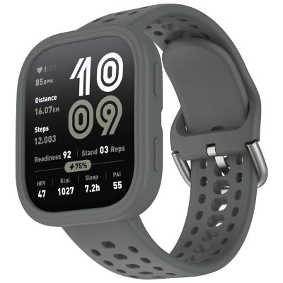 FoundEast Compatible with Amazfit Bip 6 Band with Case, Silicone Sport Protective Bumper Rugged Replacement Strap & Screen Protection Case for Amazfit Bip6 Accessories (Dark grey)